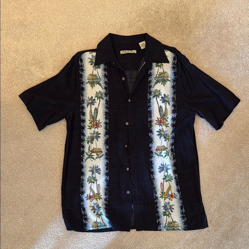 Black Polo Shirt with Tropical Patterns